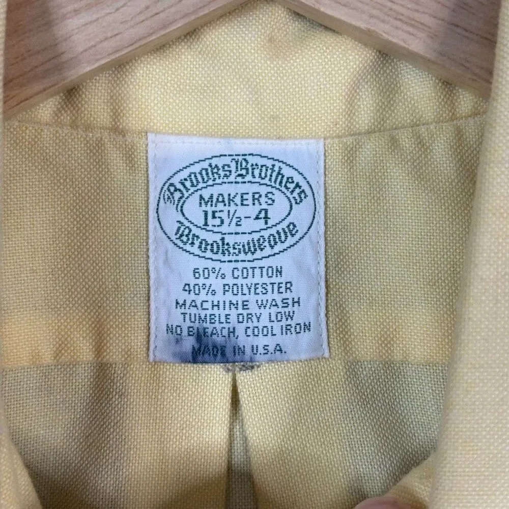 Vtg Brooks Brothers Shirt Mens 15.5 34 Yellow OCBD Button Down Brooksweave - Picture 4 of 11